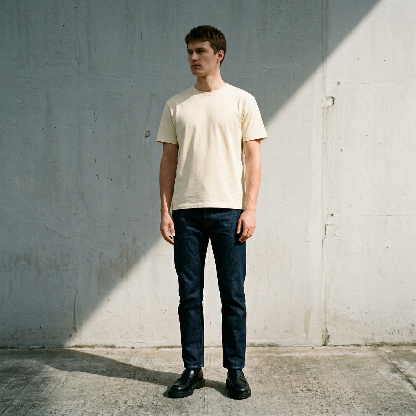 PALMA Classic 180gsm — Blanc cassé — porté homme face